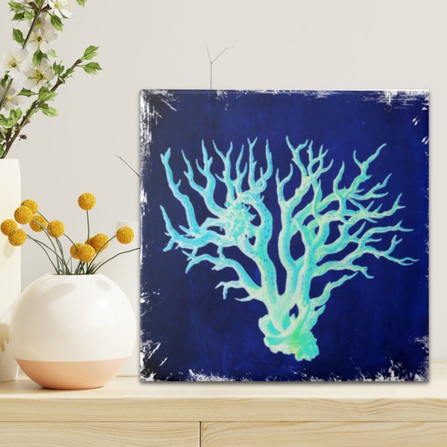 Nautical coastal chic beachy blue Coral Reef Tile (Nautical coastal chic beachy blue Coral Reef Tile)