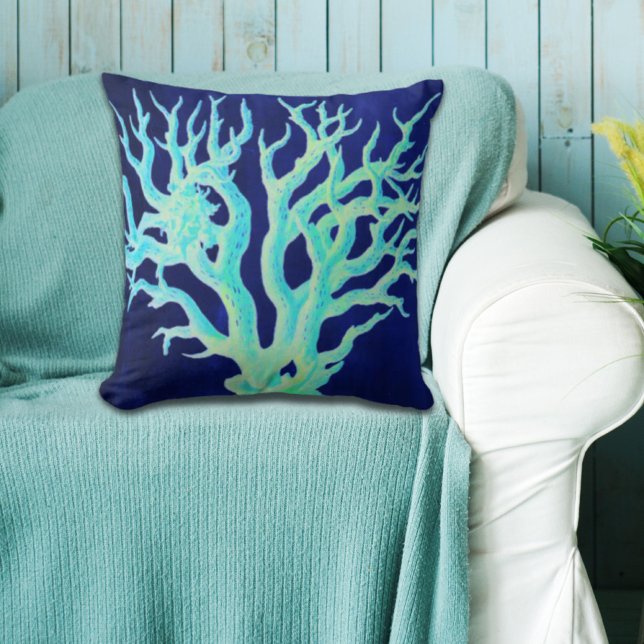 Nautical coastal chic beachy navy Coral Reef Cushion (Nautical coastal chic beachy navy Coral Reef Throw Pillow)