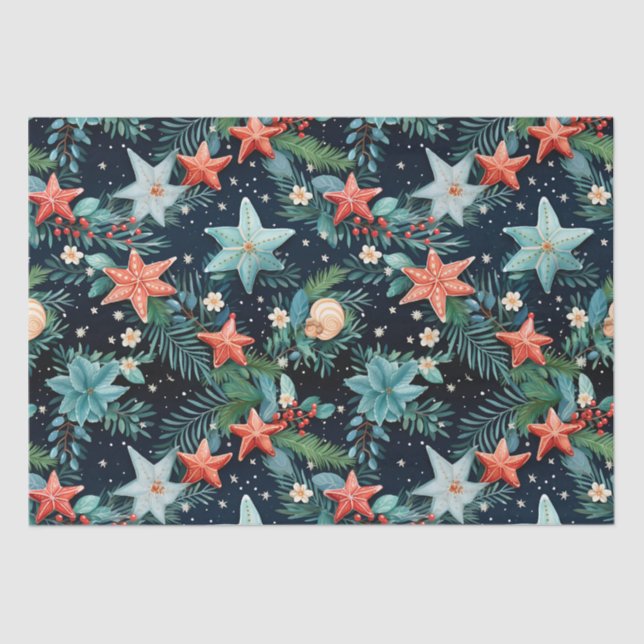 Nautical Coastal Christmas Starfish Tissue Paper (Front)