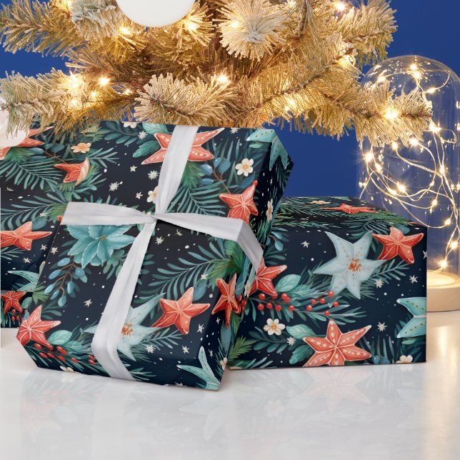 Nautical Coastal Christmas Starfish Wrapping Paper (Holidays)