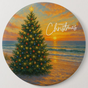 Nautical/Coastal Christmas tree beach 6 Cm Round Badge