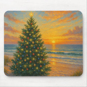 Nautical/Coastal Christmas tree beach Mouse Pad