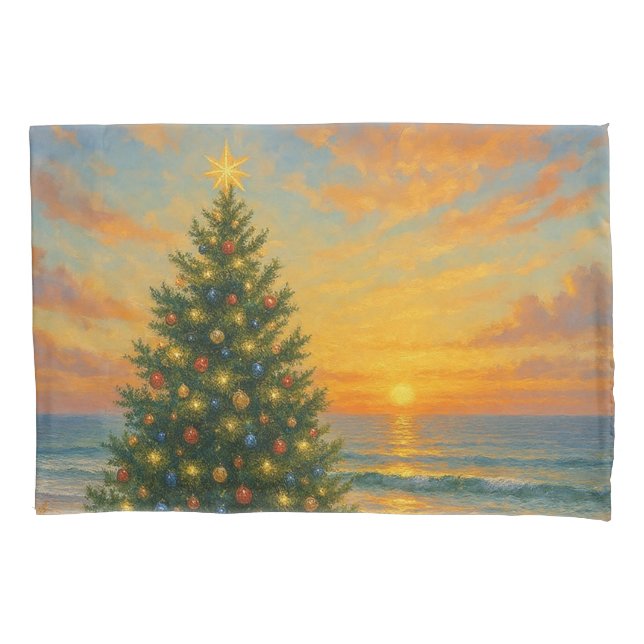 Nautical/Coastal Christmas tree beach Pillowcase (Front)