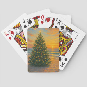 Nautical/Coastal Christmas tree beach Playing Cards