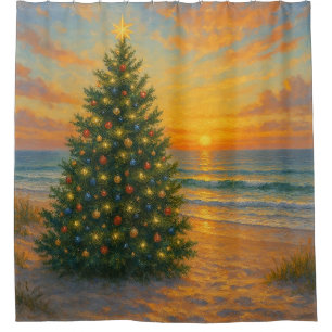 Nautical/Coastal Christmas tree beach Shower Curtain