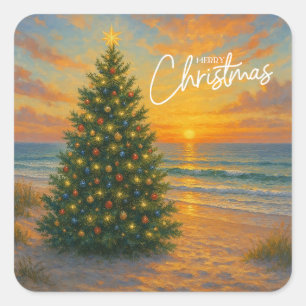 Nautical/Coastal Christmas tree beach Square Sticker