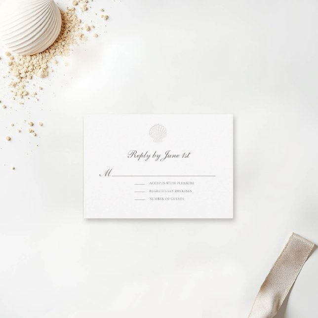 Nautical Coastal Ecru Classic Formal Wedding Reply (nautical wedding response reply card rsvp coastal modern classic formal traditional elegant script)