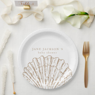 Nautical Coastal Elegeant Clamshell Baby Shower Paper Plate