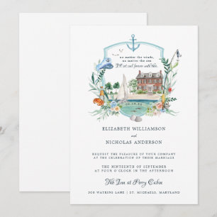 Nautical Coastal Fishing Seaside Wedding Crest Invitation