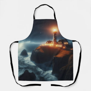 Nautical/coastal lighthouse at night apron