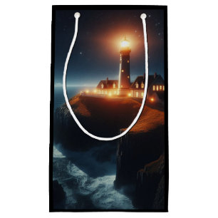 Nautical/coastal lighthouse at night small gift bag