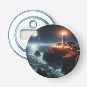 Nautical/coastal lighthouse at night with moon bottle opener