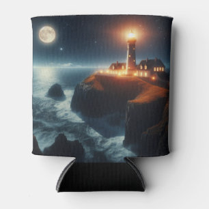 Nautical/coastal lighthouse at night with moon can cooler