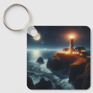 Nautical/coastal lighthouse at night with moon key ring