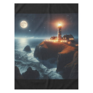 Nautical/coastal lighthouse at night with moon tablecloth