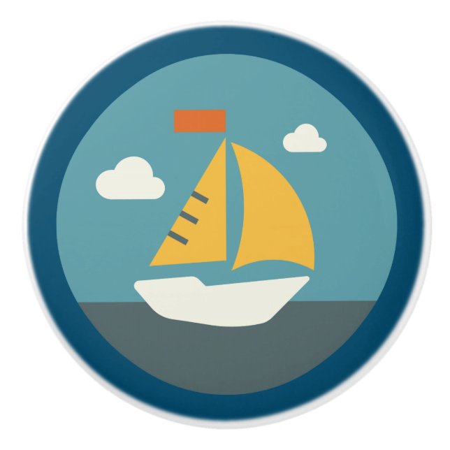 Nautical, Coastal Living, Sailboat Ceramic Knob (Front)