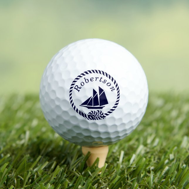 Nautical coastal name  Sailboat Navy Blue Golf Balls (Insitu Tee)