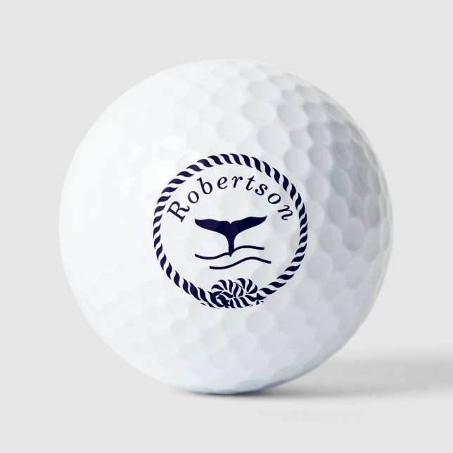 Nautical coastal name  Sailboat Whale  Navy Blue  Golf Balls (Front)