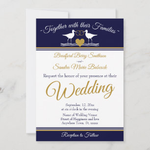 Nautical Coastal  Navy Blue Sandpiper Wedding  Invitation
