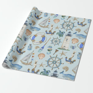 Nautical Coastal Sea Beach Theme Wrapping Paper