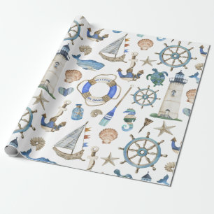 Nautical Coastal Sea Beach Theme Wrapping Paper