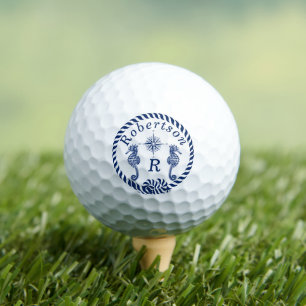Nautical Coastal Seahorse Name Navy Blue Golf Balls