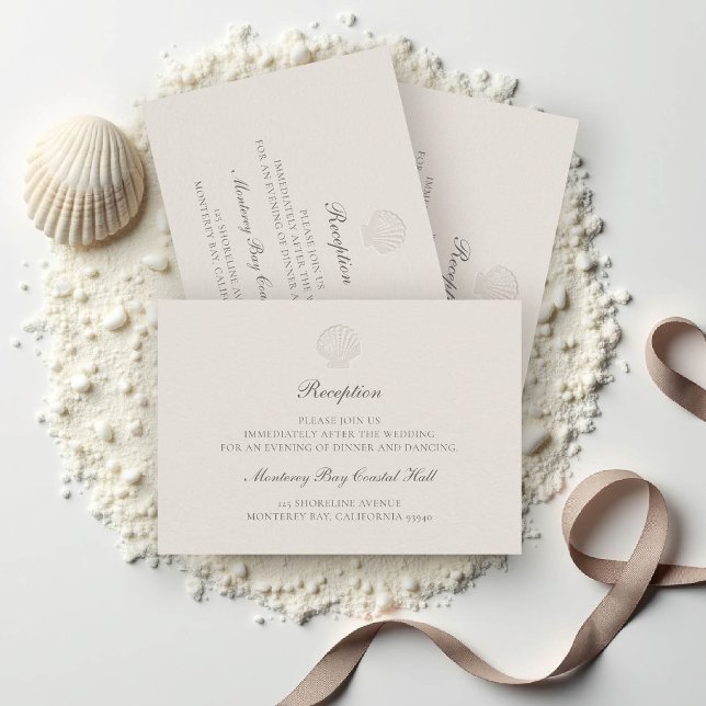 Nautical Coastal Shell Ecru Reception Wedding Enclosure Card (nautical wedding reception details coastal modern classic formal traditional elegant shell ecru)