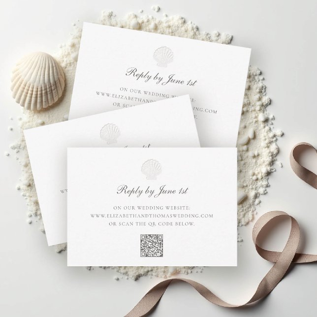 Nautical Coastal Shell QR Pure Wedding Response (nautical wedding rsvp reply coastal modern classic formal traditional shell white elegant)