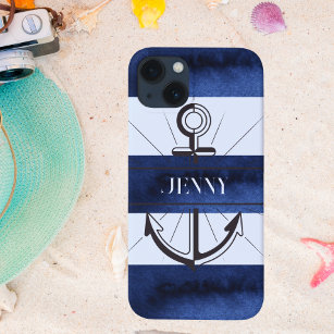 Nautical Coastal Watercolor Anchor Frame Name  iPhone 13 Case