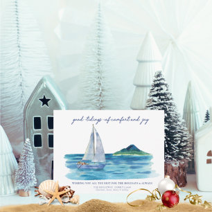 Nautical Coastal Watercolor Christmas Card