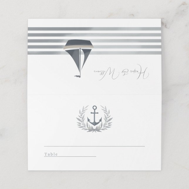 Nautical coastal wedding place card (Outside Unfolded)