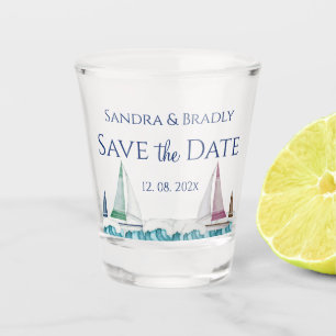 Nautical Coastal Wedding Save The Date Sail Boats Shot Glass