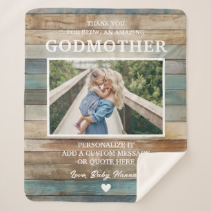 Nautical Coastal Wood Godmother Thank You Custom Sherpa Blanket