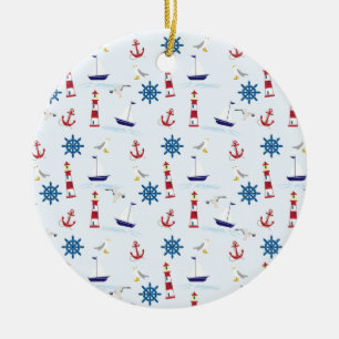 Nautical Collage Ceramic Ornament