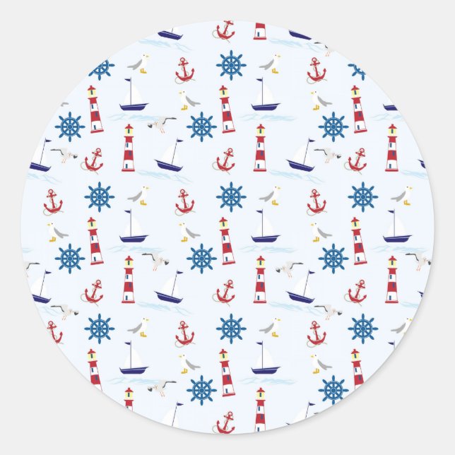 Nautical Collage Classic Round Sticker (Front)