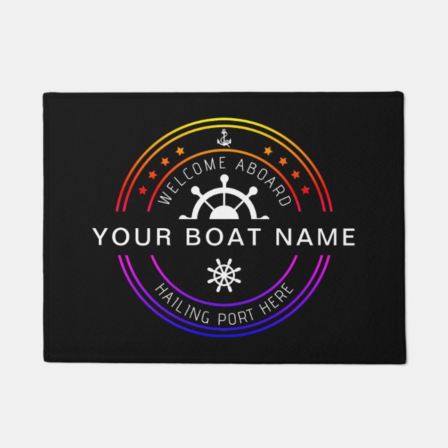 Nautical colourful Custom Boat Name Welcome  Doormat (Front)