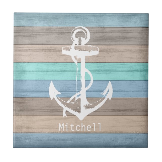 ⚓ Nautical Colourful Wood Ceramic Tile (Front)