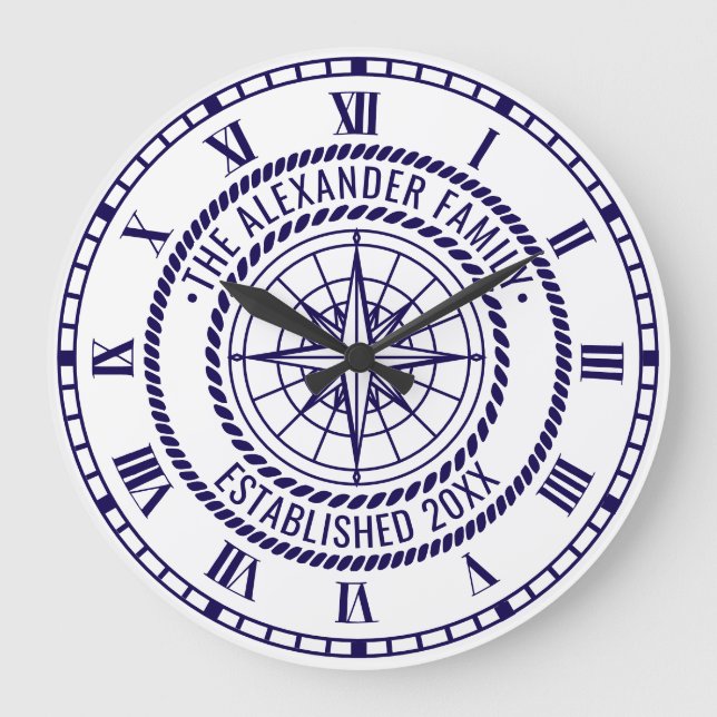 Nautical Compass #3 Family Name Date Estd Rope Frm Large Clock (Front)