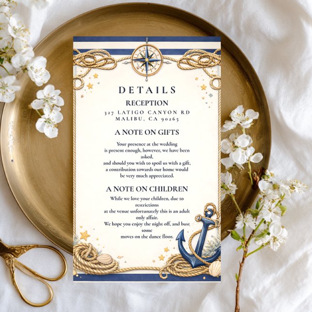 Nautical Compass Anchor Wedding Enclosure Card (Creator Uploaded)