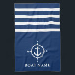 Nautical Compass Anchor Your Boat Name Navy Blue Tea Towel<br><div class="desc">Custom Nautical Compass and Anchor with Your Personalised Boat Name on a Navy Blue Kitchen Towel.</div>