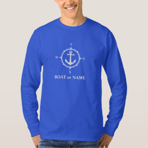 Nautical Compass Anchor Your Boat or Name Blue T-Shirt