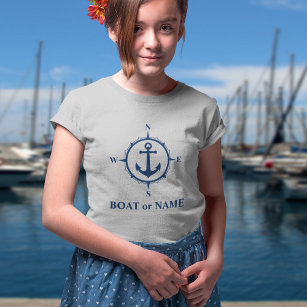 Nautical Compass Anchor Your Boat or Name Gray T-Shirt