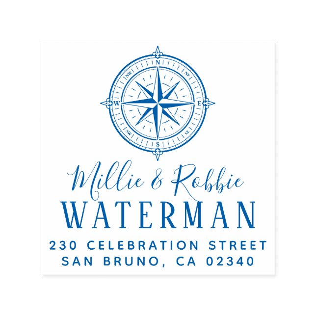 Nautical Compass Coastal Wedding Return Address Self-inking Stamp (Design)