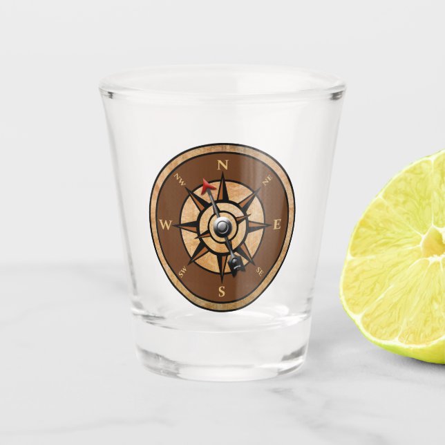 Nautical Compass Design Shot Glass (Front)