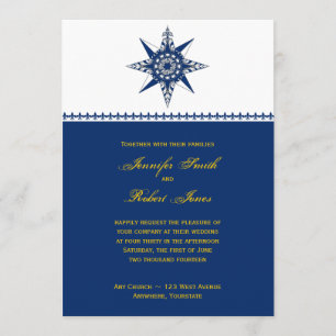 Nautical Compass Navy Yellow Wedding Invitation