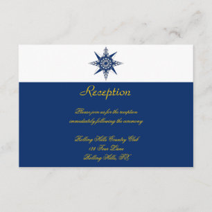 Nautical Compass Navy Yellow Wedding Reception Enclosure Card