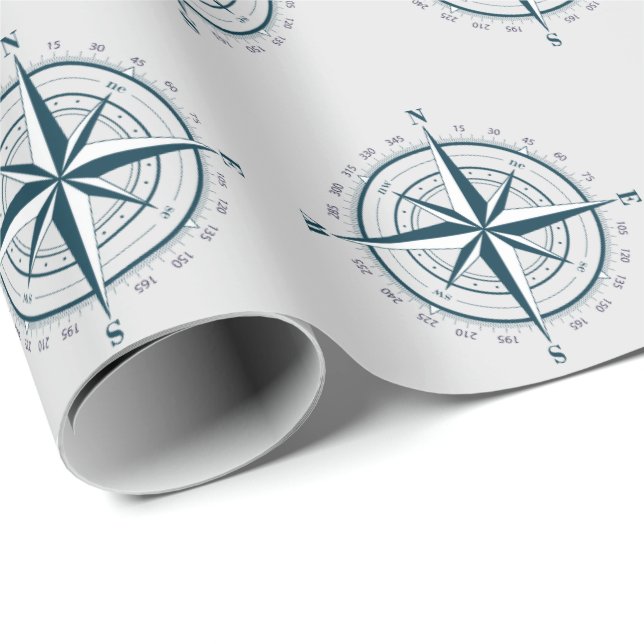 Nautical Compass on Grey Wrapping Paper (Roll Corner)