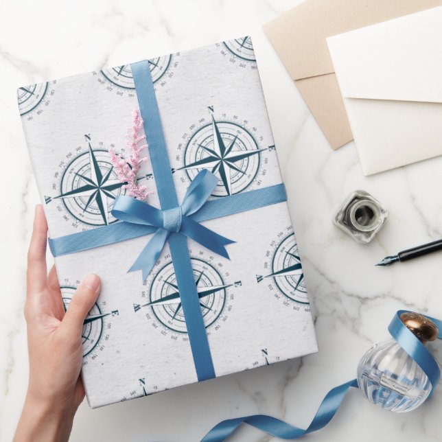 Nautical Compass on Textured Grey Wrapping Paper (Gifting)