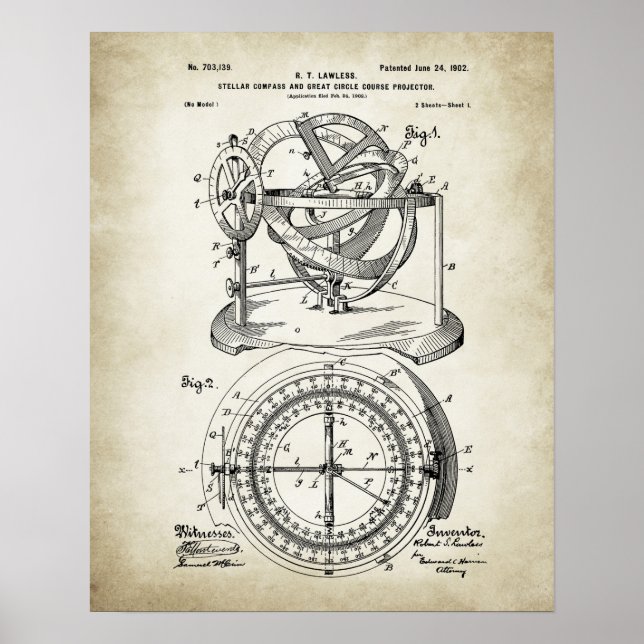 Nautical Compass Patent Poster (Front)