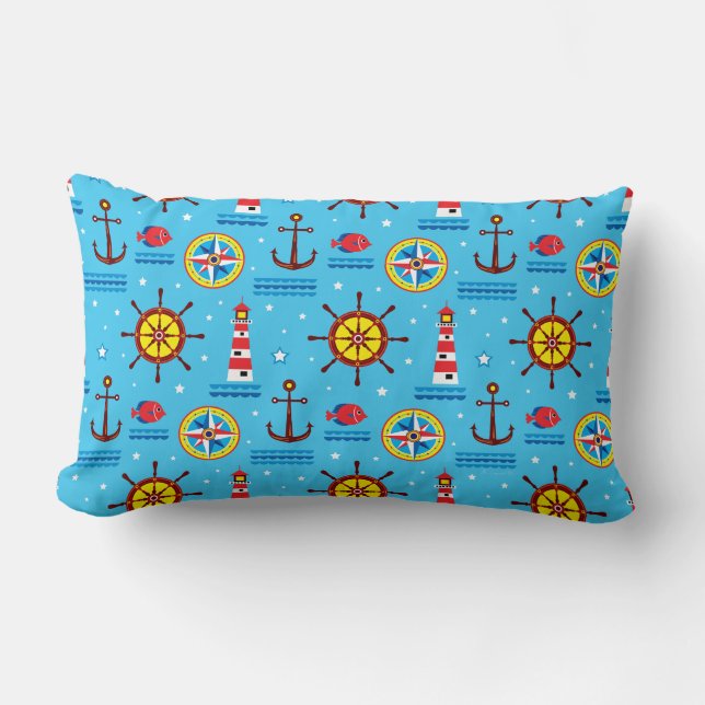 Nautical Compass Pattern Lumbar Cushion (Front)